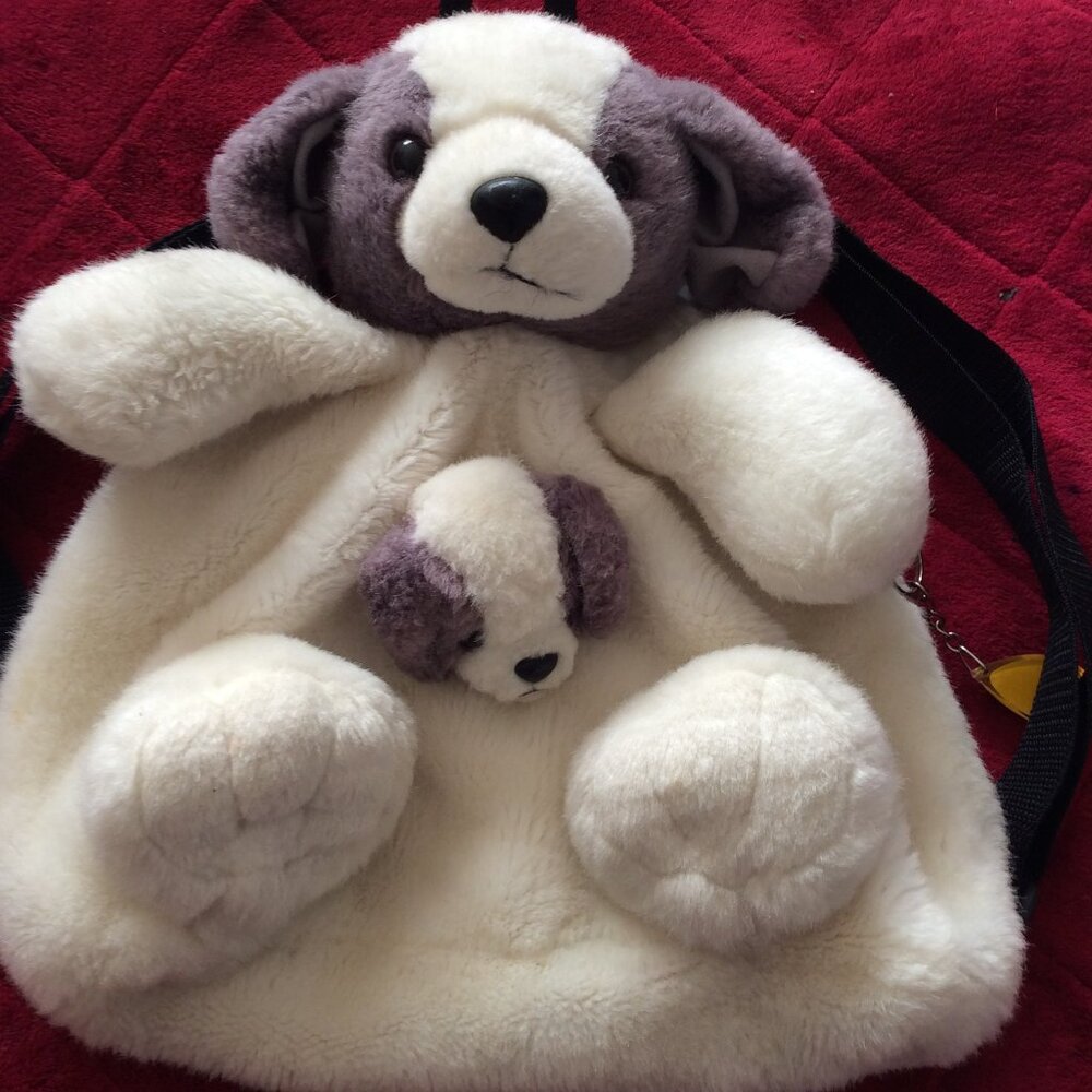 SKM Plush Dog with Puppy Backpack For Child or Collector